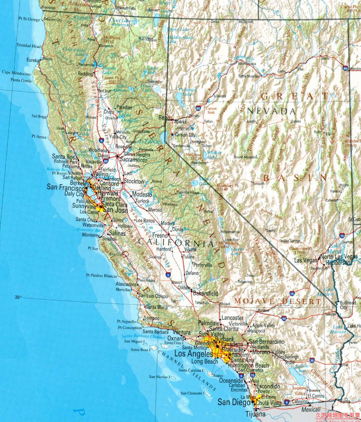 美国Califorlia州地形图