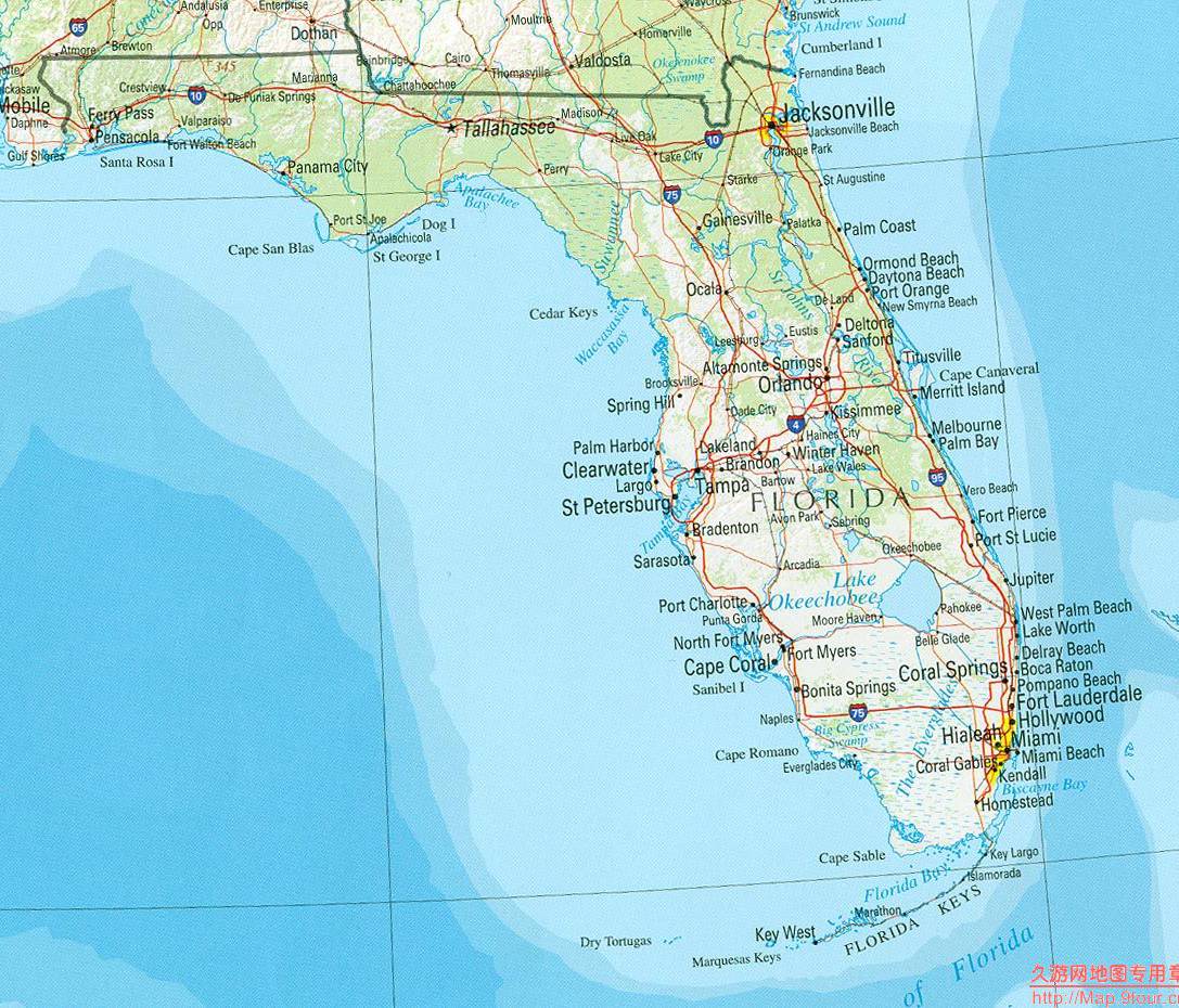 美国Florida州地形图