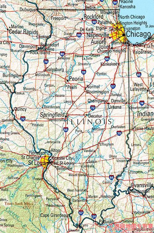 美国Illinois州地形交通图