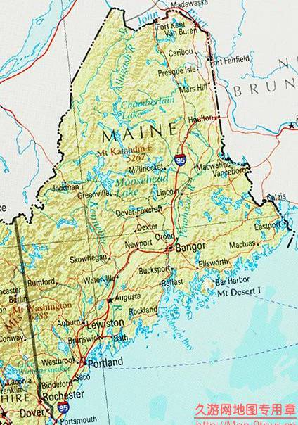 美国Maine州地形交通图